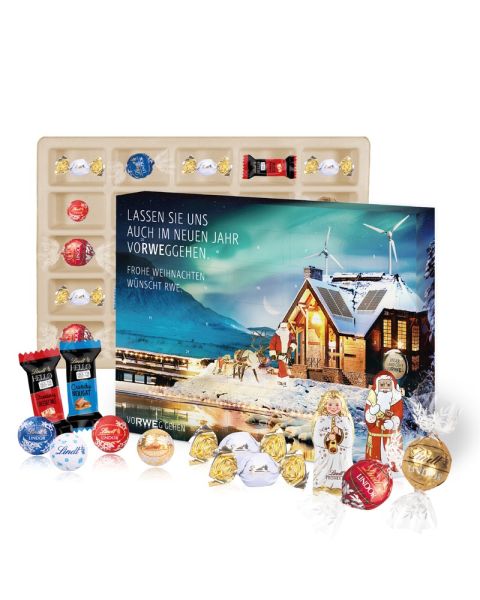 200 g Advent calendar with Lindt chocolate mix, paper fibre inlay and advertising print all around