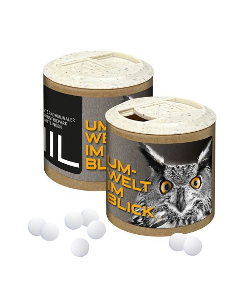 Pfefferminzpastillen in Papier-Werbedose