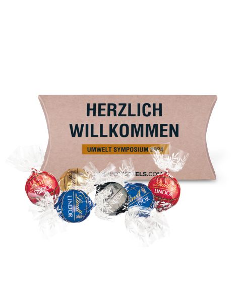Kissenverpackung Creative mit Lindt Lindor Pralinés und Werbedruck