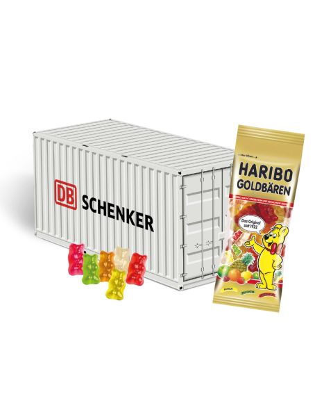 3D Präsent Container mit Haribo Goldbären und Werbedruck