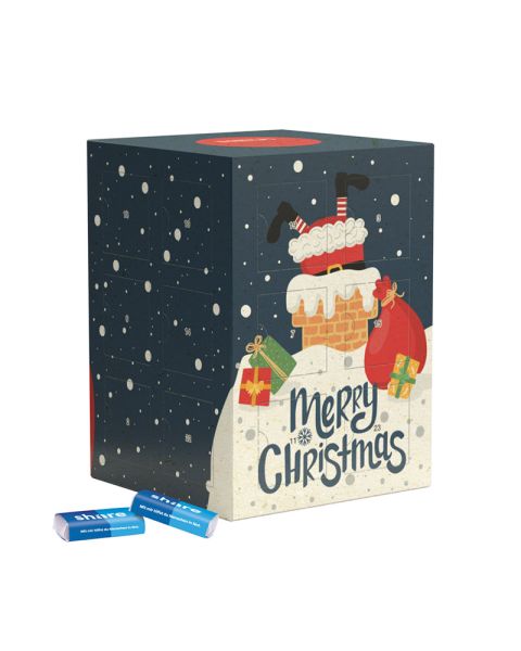 Tower-Adventskalender Graspapier share Schokotäfelchen mit Werbedruck