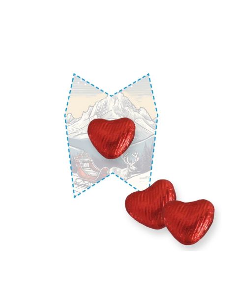 Chocolate heart on mini wish-shaped flyer with advertising print