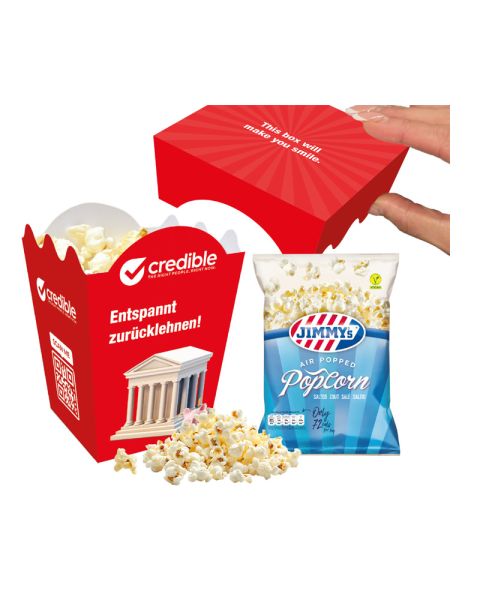 Promotional cinema box with vegan popcorn and all-round printing