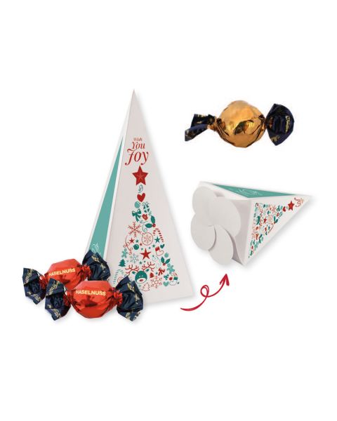 120 g Weihnachtspralinés Tannenbaum mit Cappuccinocremefüllung in Motivkartonage mit Logodruck