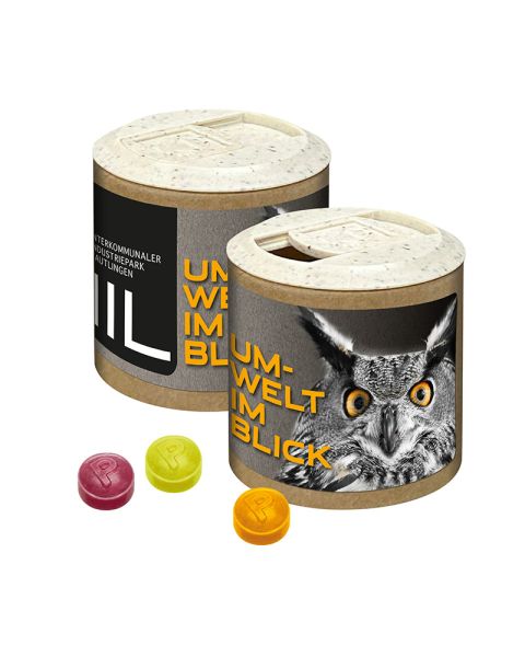 Pulmoll pastilles in paper promotional tin