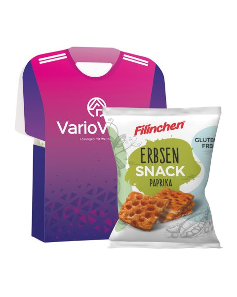 Trikotbox mit Filinchen Erbsen Snack Paprika und einem individuellen Komplettdruck
