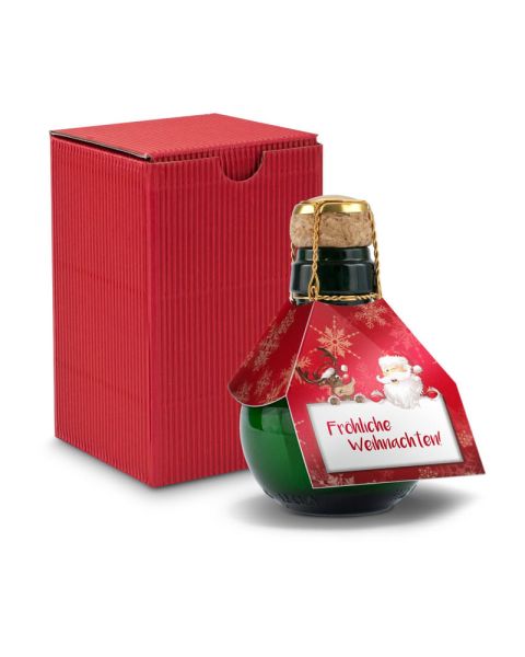 Kleinste Sektflasche Fröhliche Weihnachten mit Werbemanschette oder Werbeanhänger