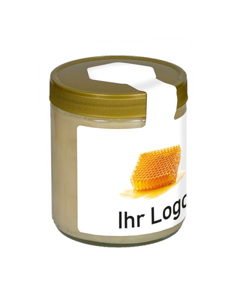 500 g rapeseed honey in a jar with wing label and advertising print
