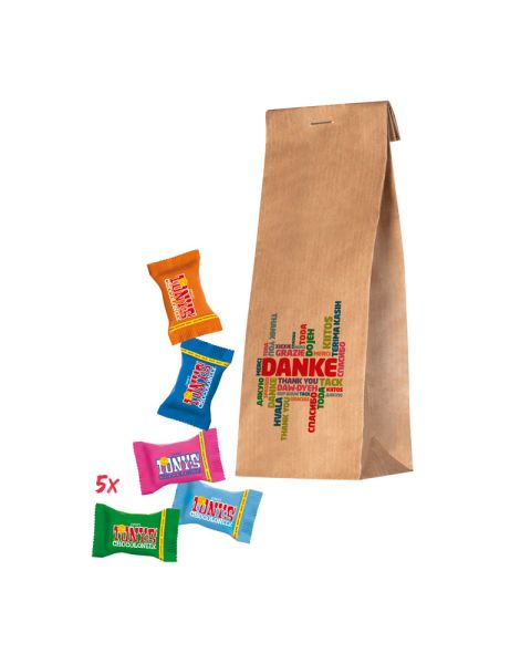 Paper Bag Danke mit Tiny Tony‘s Schokolade und Werbeanbringung