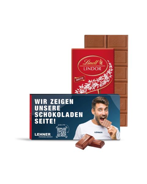 Lindt Lindor Schokoladentafel im bedruckten Werbeschuber
