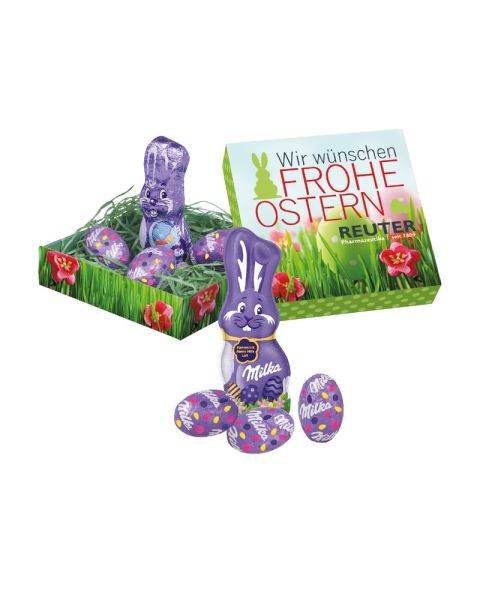 Milka Osternest mit einer Ostermischung und einem Rundum-Druck