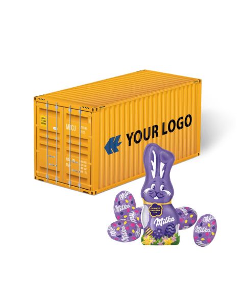 3D Präsent Container Ostern mit Milka Schokoladenmischung und Werbedruck