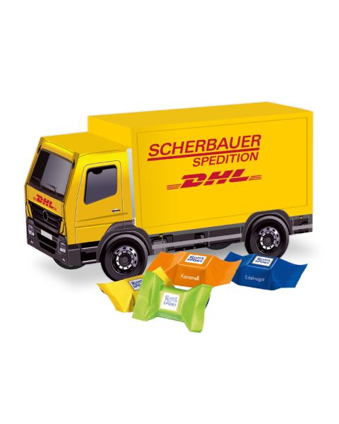 3D Präsent LKW mit Ritter SPORT Schokowürfel und Werbedruck