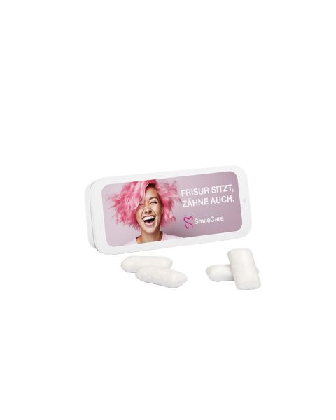 KoRo menthol chewing gum in sliding lid tin with promotional print