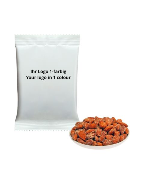 Rauchmandeln Flowpack mit Werbedruck 1-farbig