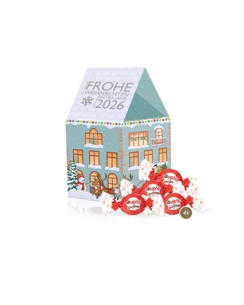 3D Präsent Haus mit duplo Knusperlen und Rundum-Werbedruck