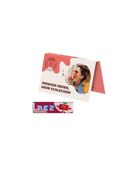 Advertising card PEZ cherry candy bar with logo print
