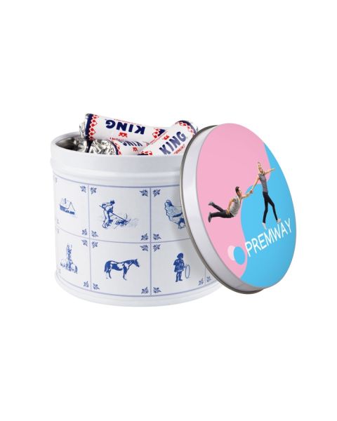 Mini rolls of KING peppermint in a metal tin with a printable lid