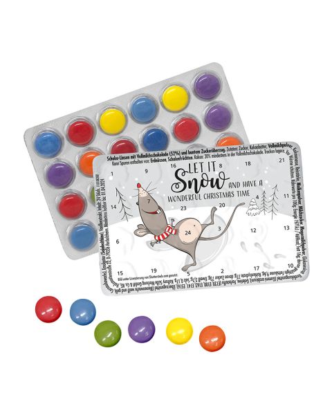 World's smallest Advent calendar with 24 colourful chocolate beans and standard motif