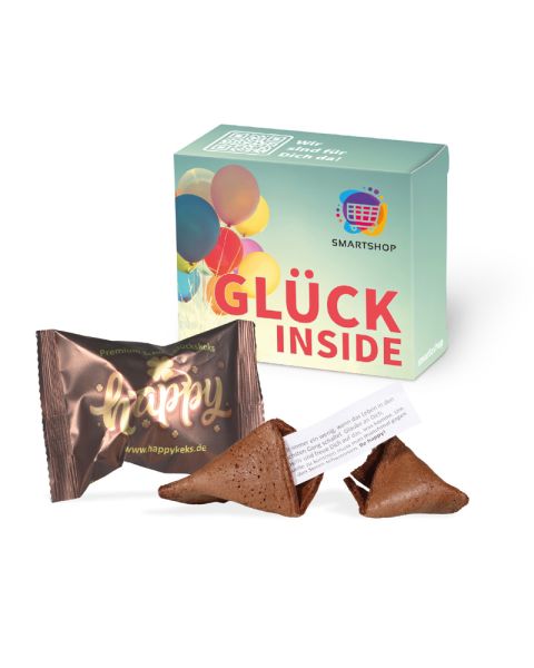 Promotional box with vegan fortune cookie and all-round print
