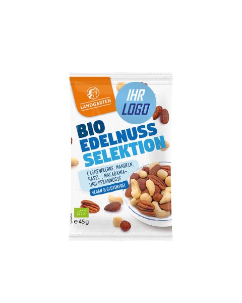 45 g LANDGARTEN Bio Edelnuss Selektion im original LANDGARTEN Papiertütchen mit Werbeaufkleber