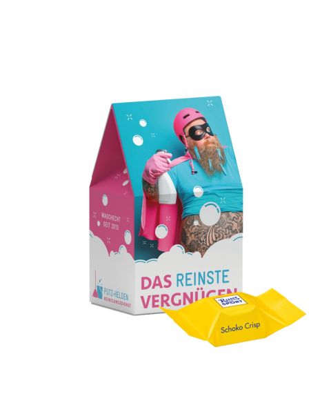 Standbodenbox mit Ritter SPORT Schokowürfel Schoko Crisp und Werbedruck