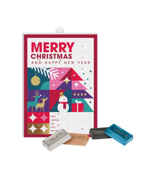 Adventskalender Lindt-Naps mit Wellpappen-Inlay und Werbedruck