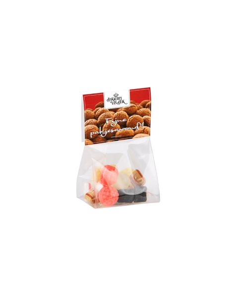 50 g klassischer holländischer Süssigkeiten-Mix in Standbodenbeutel mit Werbereiter