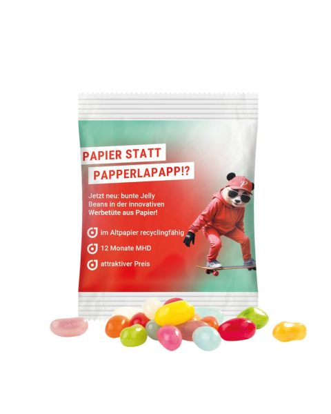 10 g jelly beans in a promotional bag made from recyclable paper
