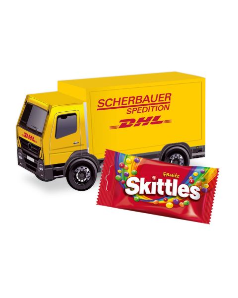 3D Präsent LKW mit Skittles Fruits oder Crazy Sours und Werbedruck