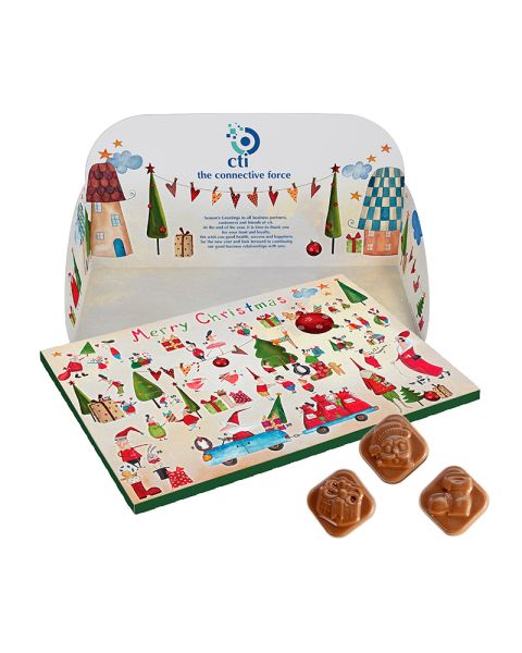 Pop-up Schoko-Adventskalender mit 24 Schoko-Motiven und individuellem Druck