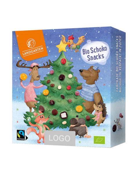 380 g LANDGARTEN Adventkalender Bio Schoko mit Logoanbringung