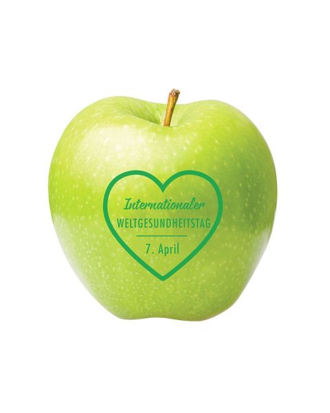 Green apple with standard print World Health Day