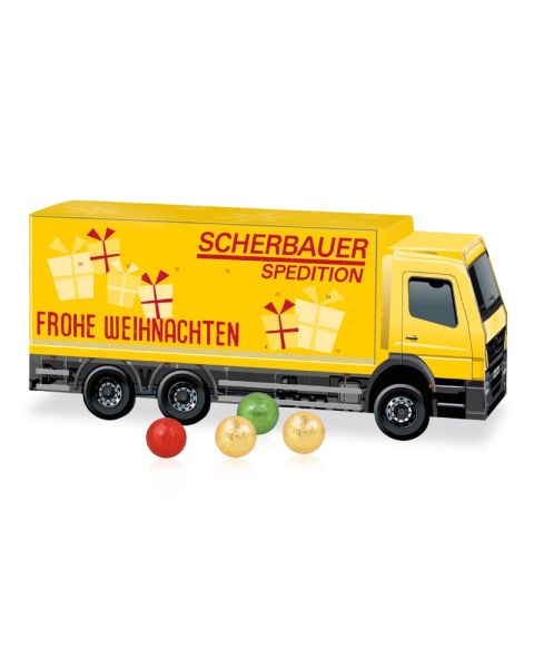 3D Advent calendar with truck Fairtrade chocolate with advertising print