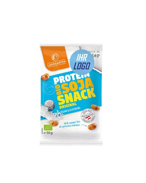 50 g  LANDGARTEN Bio Protein Soja Snack Original im original LANDGARTEN Papiertütchen mit Werbeaufkleber