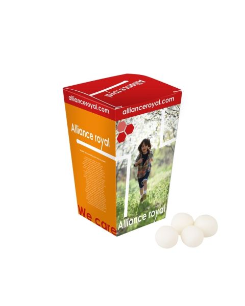 210 g peppermint balls in car cup holder with promotional print