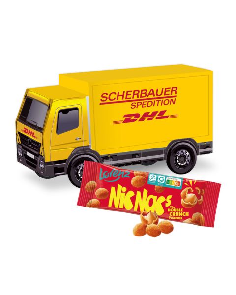 3D Präsent LKW mit Lorenz Nic Nac's und Werbedruck