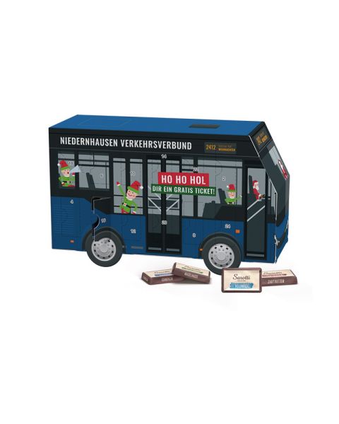 3D Advent calendar bus Sarotti chocolate bars with promotional print