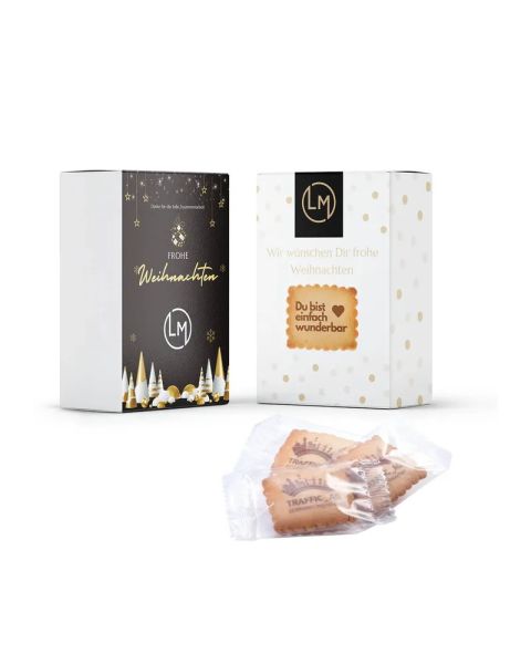15 Weihnachtsbutterkekse mit Keksdruck in Präsentbox mit Banderole