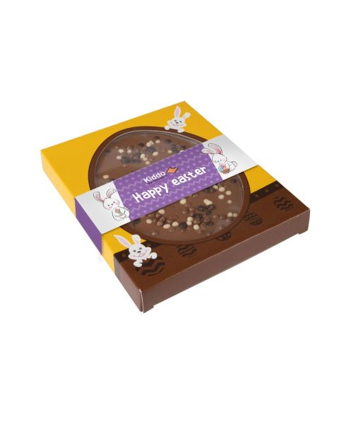 Easter egg chocolate bar milk crisp in window box with promotional sleeve