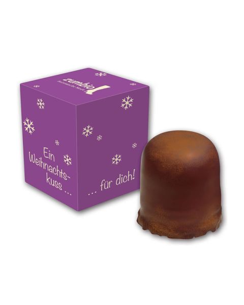 Schokokuss mit Zimt in Werbekartonage mit Rundum-Werbedruck