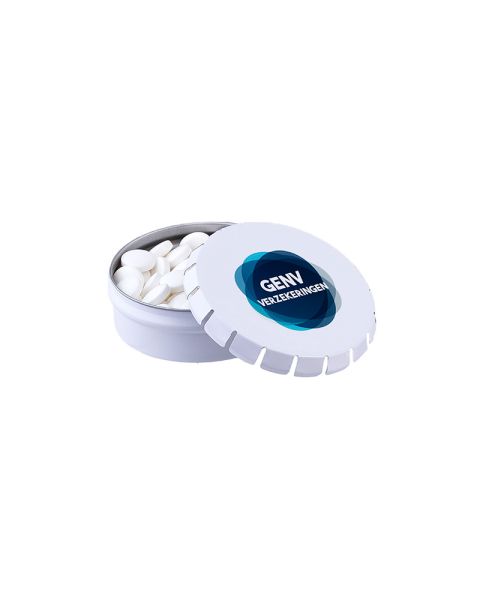 Mini Klick-Klack Dose mit zuckerfreien Pfefferminz und Logodruck