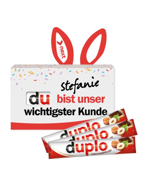 Duplo Easter gift with fold-out rabbit ears and advertising print