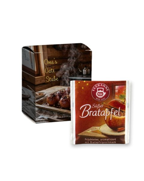 Beuteltee Bratapfel in Faltschachtel mit Werbedruck