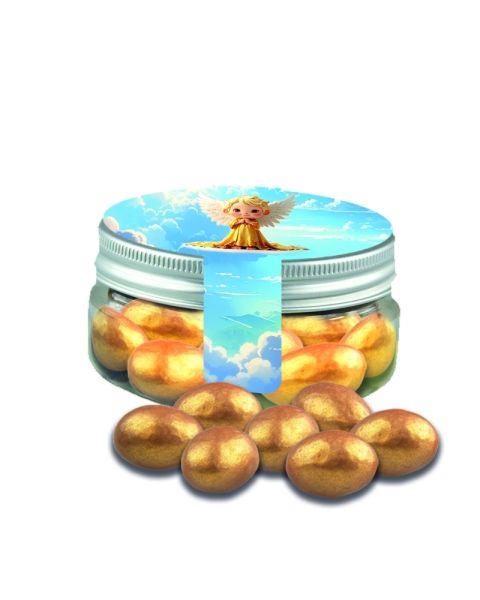 63 g goldene Salted-Caramel-Mandeln in Sweet Dose Mini mit Werbeetikett