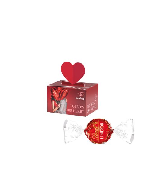 Lindt LINDOR Milchkugel in Geschenkbox mit Herz und Werbedruck