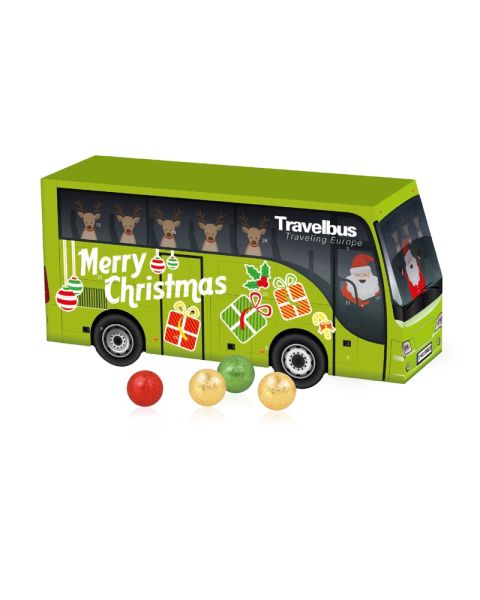 3D Advent calendar bus with Fairtrade chocolate with advertising print