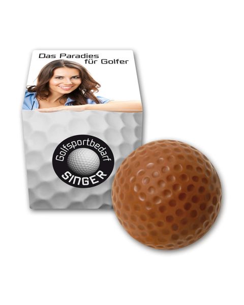 1er Schokoladen-Golfball in einer Faltschachtel mit Rundumdruck