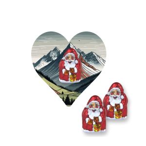 Schoko-Weihnachtsmann auf Mini Herzform-Flyer mit Werbedruck