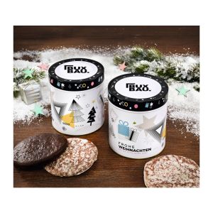 Präsent 300 g Nürnberger Elisen-Lebkuchen in Weihnachtsdose Geschenke mit individuellem Logodruck